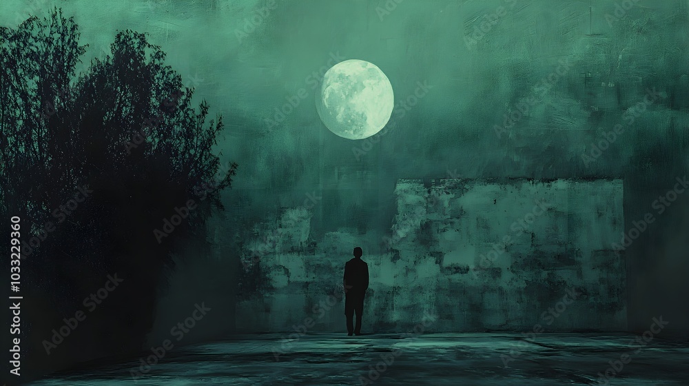 Melancholy sadness conveyed through muted tones and somber imagery. groovy graphic 
