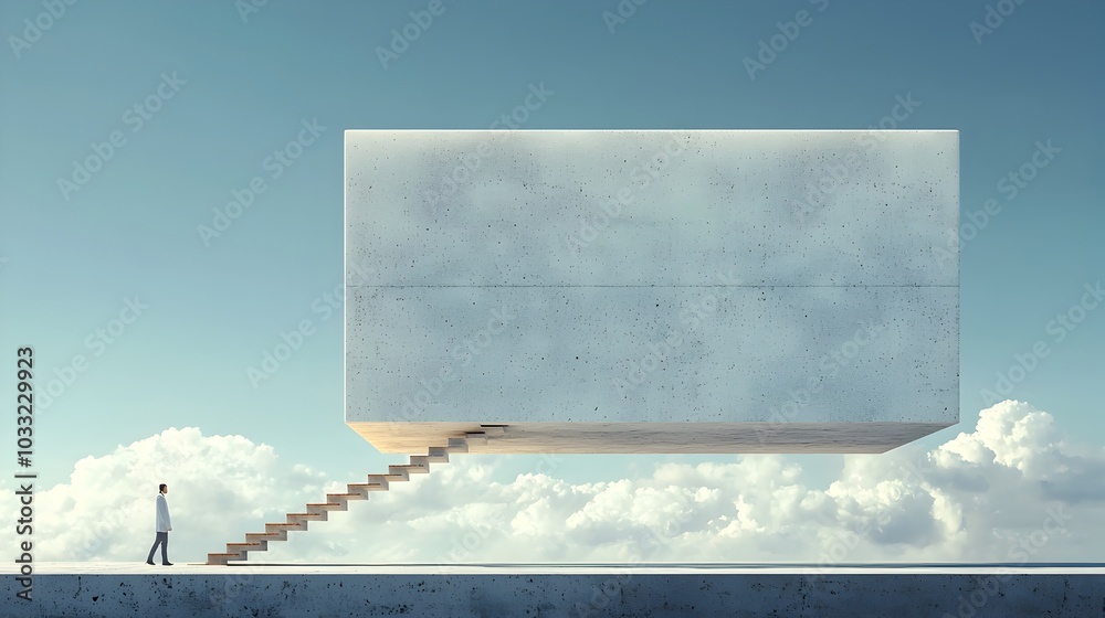 Floating Staircase Ascending into the Ethereal Sky an Optical Illusion of Endless Ascent Evoking a Sense of Boundless Possibility and Transcendent Imagination