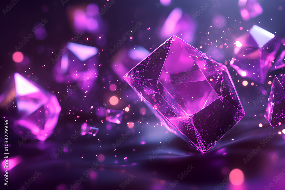 Purple neon geometric shapes with glowing particles and light streaks effects. 3d rendering, illustration Purple neon geometric shapes with glowing particles and light streaks effects. 3d rendering, illustration