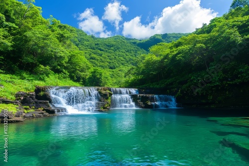 Serene Waterfall Retreat, A Refreshing Natural Paradise Awaits. Generative AI