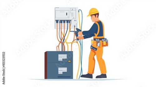 Electrician Working on Electrical Panel: Wiring and Maintenance photo