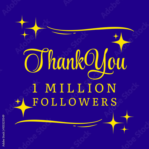 Thank You 1 Million Followers poster design with decorative line and sparkles