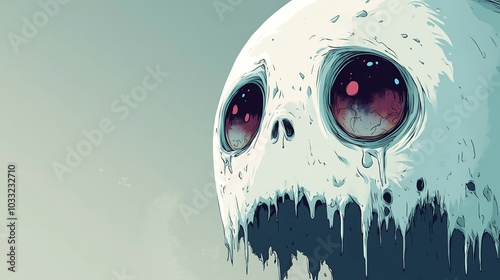 Crying ghost with detailed, teary eyes and a sorrowful expression, shown against a muted, clean background that captures its haunting and emotional depth. High resolution Illustration, in the style photo