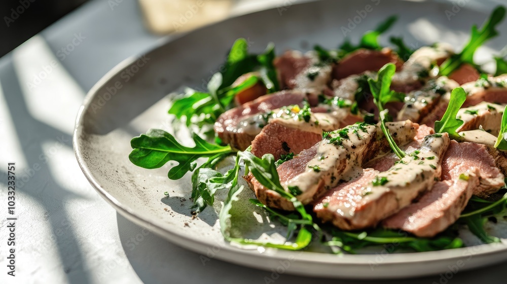 Gourmet Vitello Tonnato Presentation on Plate Gourmet Vitello Tonnato Presentation on Plate
