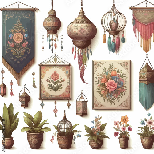Wall hangings Set vector illustration