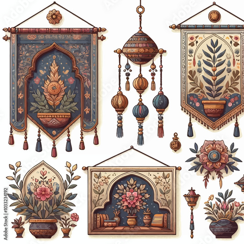Wall hangings Set vector illustration