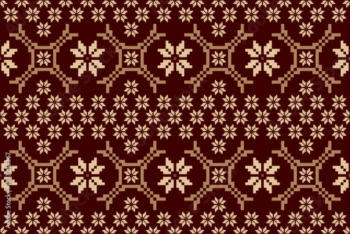 Geometric and cross stitch traditional ethnic pattern.floral pixel art embroidery. Elegance background abstract Aztec seamless pattern for fabric,cloth,dress,carpet,curtain,sarong,batik,wallpaper.