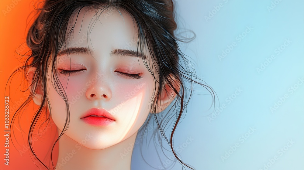 Portrait of a 16-year-old girl in a sad mood, capturing a moment of melancholy on a clean, color-blocked background. Focus on emotional depth and realism. High resolution Illustration, in the style Portrait of a 16-year-old girl in a sad mood, capturing a moment of melancholy on a clean, color-blocked background. Focus on emotional depth and realism. High resolution Illustration, in the style