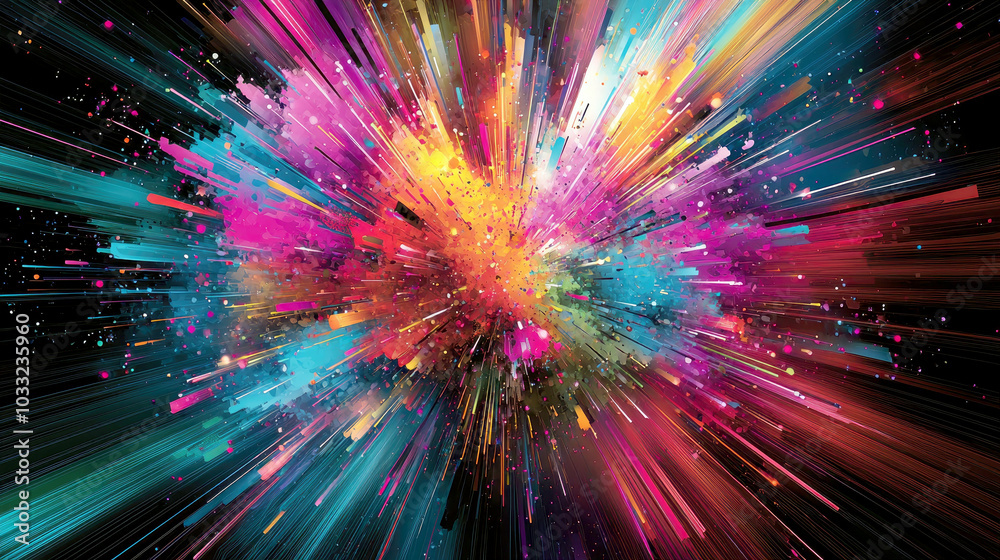 A vibrant explosion of colors and shapes, creating a dynamic and energetic visual effect. A vibrant explosion of colors and shapes, creating a dynamic and energetic visual effect.