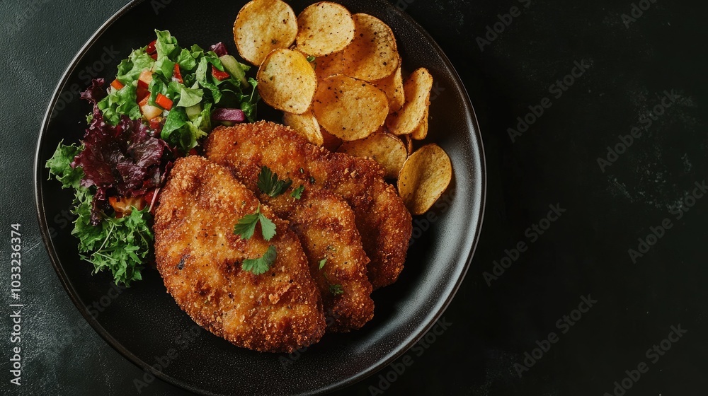 Crispy Fried Meat Cutlet with Fresh Garnish