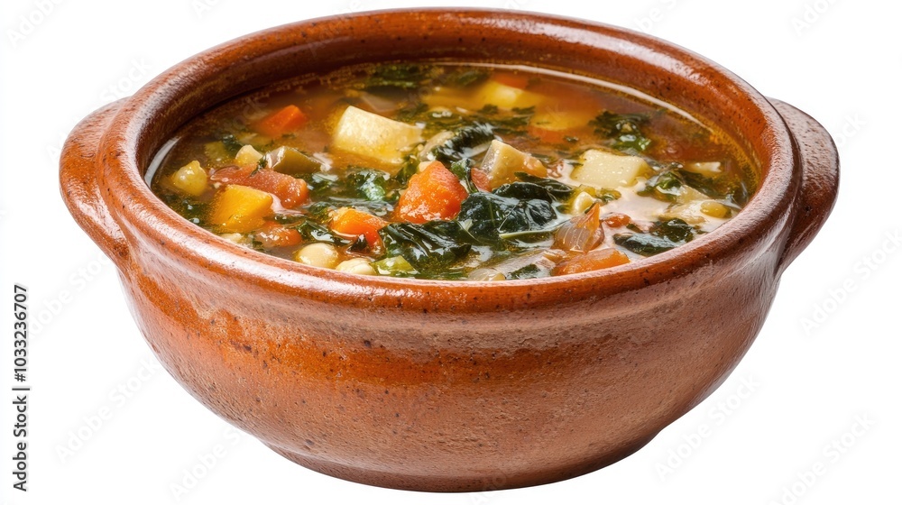 Rustic Terracotta Bowl of Minestrone Soup Rustic Terracotta Bowl of Minestrone Soup