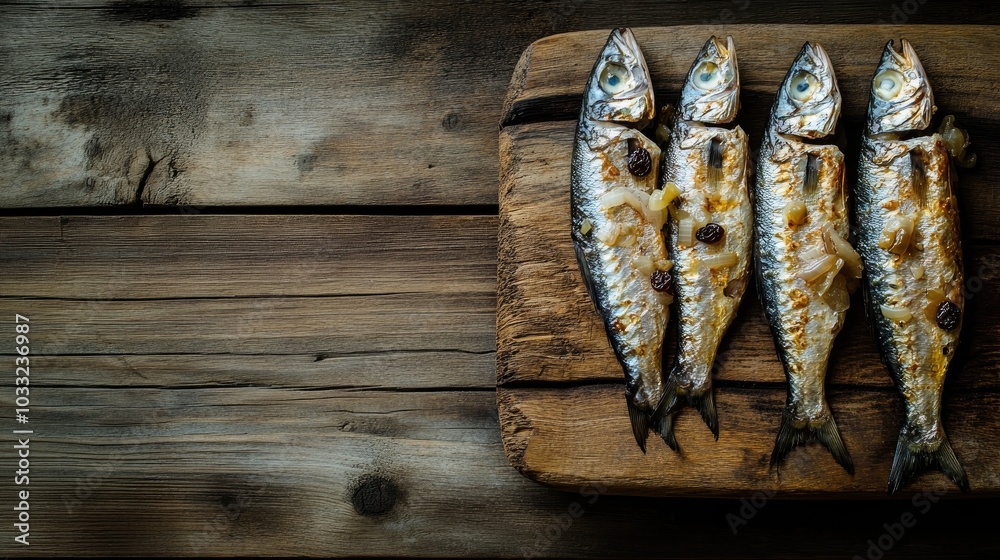 Rustic Sardines Marinated in Saor Presentation Rustic Sardines Marinated in Saor Presentation