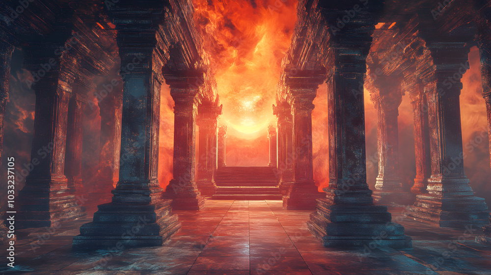 Ancient temple meets quantum computing, tradition future fusion, dawn light Ancient temple meets quantum computing, tradition future fusion, dawn light
