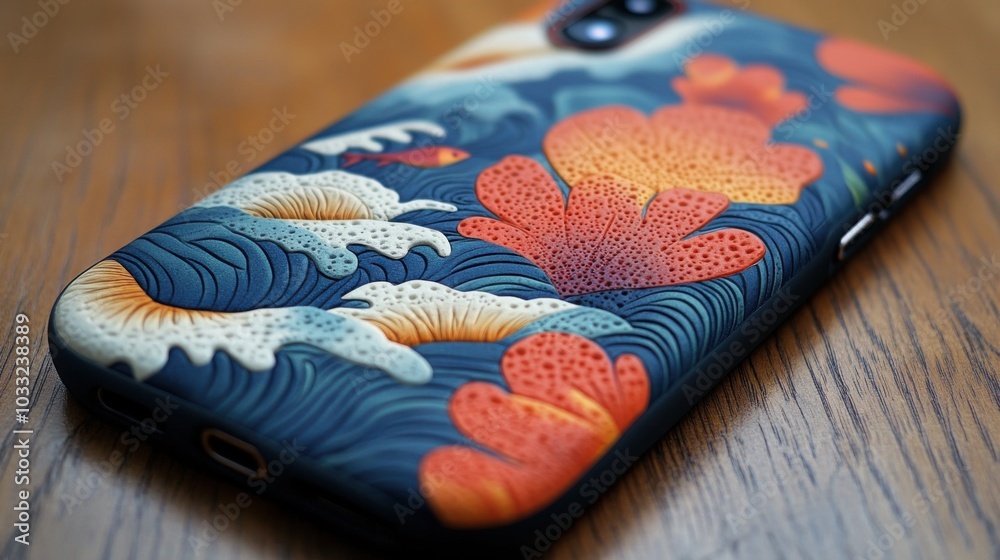Close-up of a mobile phone case for advertising a product with a beautiful composition for selling. Close-up of a mobile phone case for advertising a product with a beautiful composition for selling.