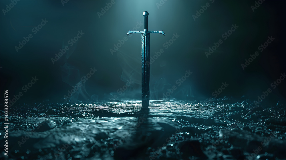 Naklejka premium sharp sword at the bottom of the sea