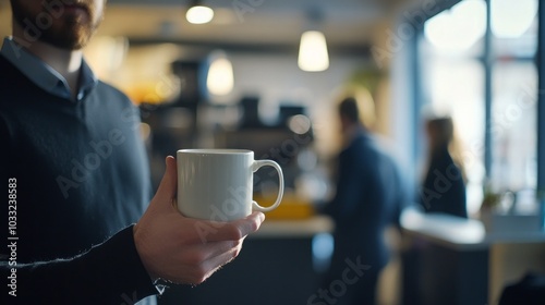 Man Holding a Coffee Cup in a Cafe