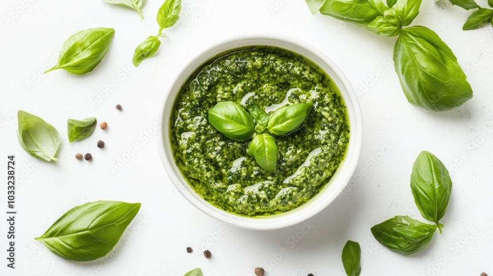 Obraz premium Simple and Inviting Green Pesto in a Bowl