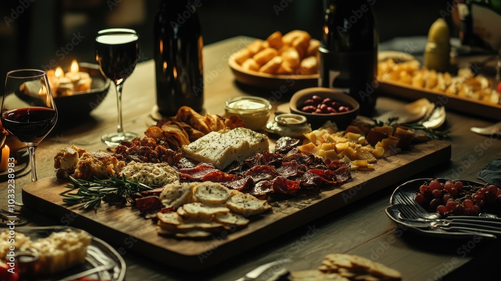 Elegant Cicchetti Spread with Fine Wines and Cheese Elegant Cicchetti Spread with Fine Wines and Cheese