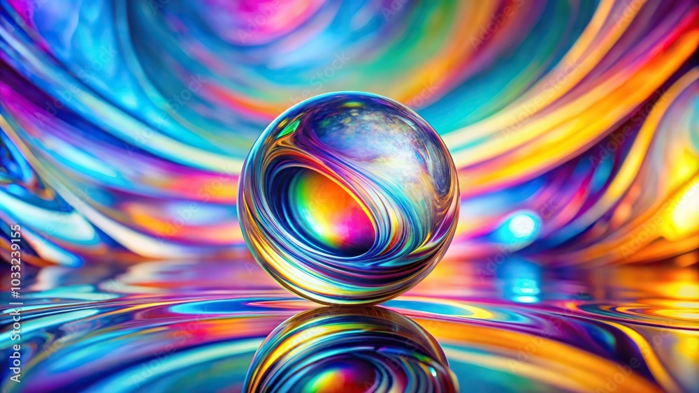 Abstract background with colorful reflection on swirl iridescent glass Abstract background with colorful reflection on swirl iridescent glass