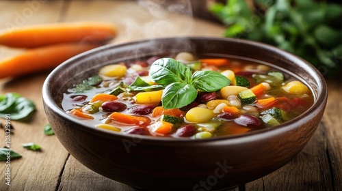 Steaming Bowl of Fresh Minestrone Soup