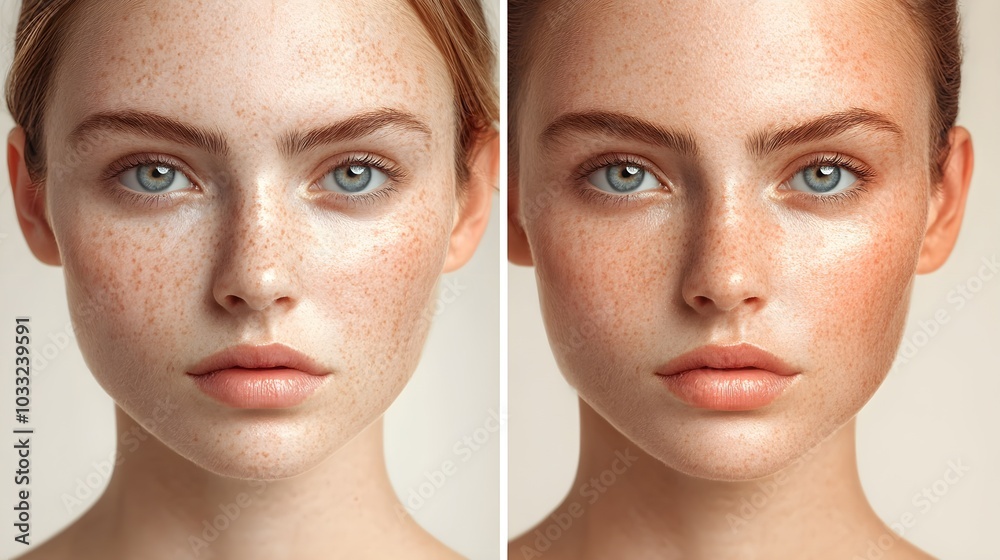 Melasma treatment process illustrated in an infographic, featuring clear before-and-after facial images showing reduced pigmentation, Realistic, Simple Design Melasma treatment process illustrated in an infographic, featuring clear before-and-after facial images showing reduced pigmentation, Realistic, Simple Design