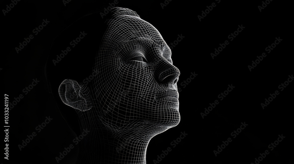 Using a face scan, like a digital fingerprint, to identify someone. It's like a futuristic head with technology running inside.low poly digital wireframe. Using a face scan, like a digital fingerprint, to identify someone. It's like a futuristic head with technology running inside.low poly digital wireframe.