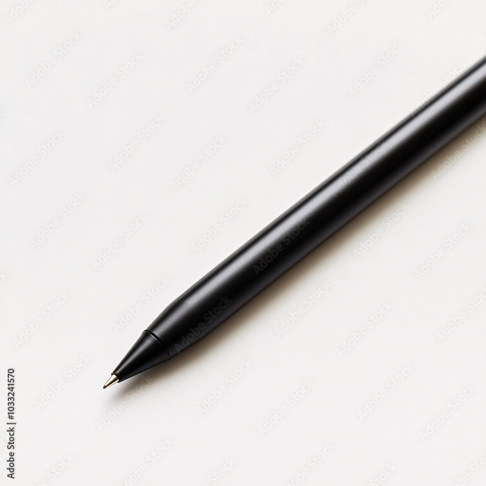 black pen on white background close up  minimalist stationary office supply concept