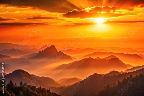 Abstract background of sunset between mountains with orange colors