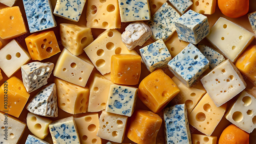 Cheese Pattern with Diced and Sliced Varieties Cheese Pattern with Diced and Sliced Varieties