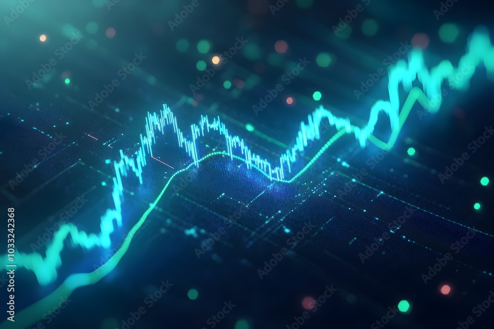 Digital background featuring a stock market graph with blue and green lines on a dark backdrop, representing financial growth or business data Digital background featuring a stock market graph with blue and green lines on a dark backdrop, representing financial growth or business data