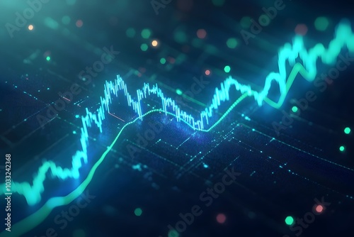 Digital background featuring a stock market graph with blue and green lines on a dark backdrop, representing financial growth or business data