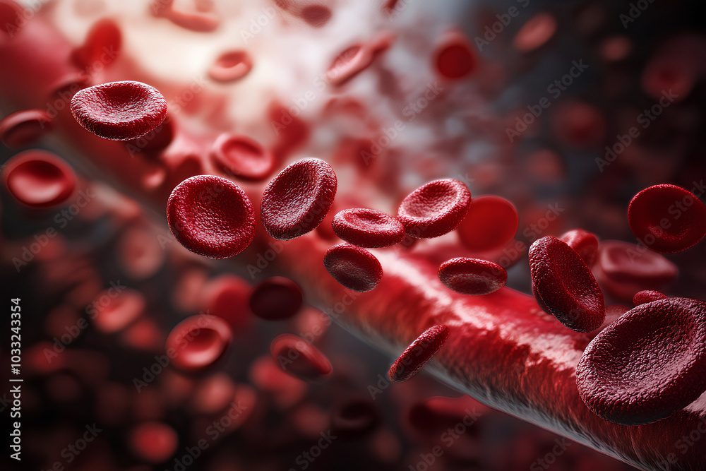Fototapeta premium Red blood cells flowing through artery