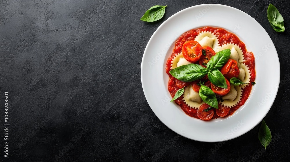 Delicious Ravioli in Rich Tomato Sauce with Fresh Basil Delicious Ravioli in Rich Tomato Sauce with Fresh Basil