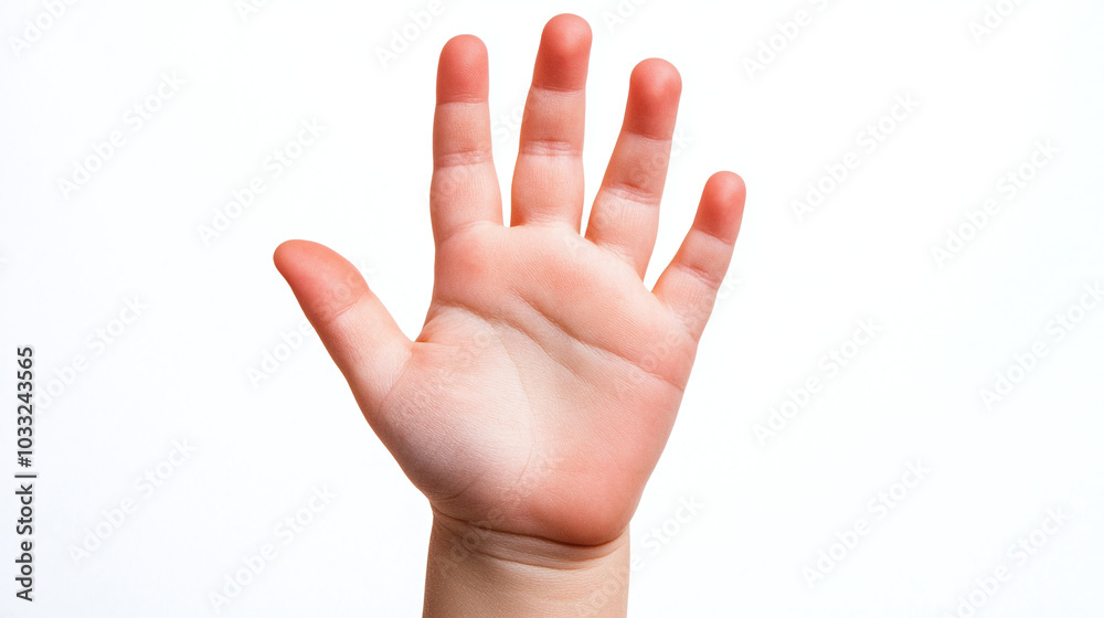 Children hand, palm gesturing isolated on white studio background. Children hand, palm gesturing isolated on white studio background.