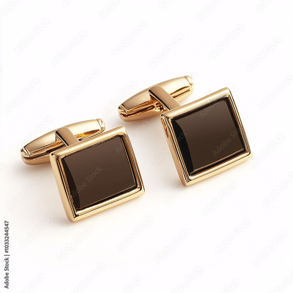 gold cufflinks with black gemstones on a white background gold cufflinks with black gemstones on a white background