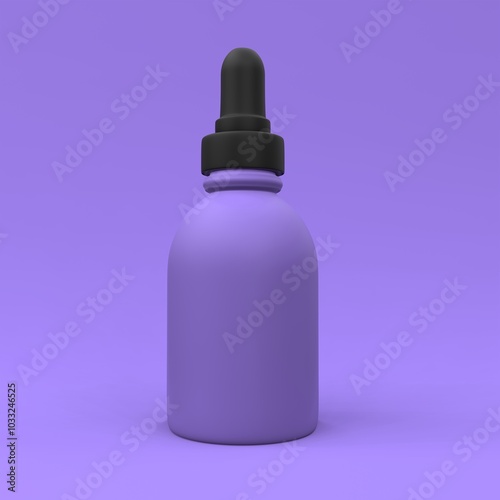 Vape liquid bottles on the purple background. Package design. 3d illustration.