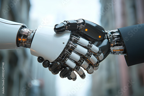 robot handshake human, artificial intelligence digital transformation