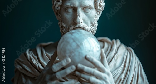 Philosopher’s Wisdom: A Statue of a Man Holding the World, Symbolizing Knowledge and Thought photo