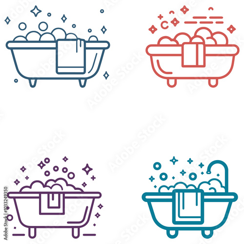 Bathtub with line icon.Wash care woman home, color design.