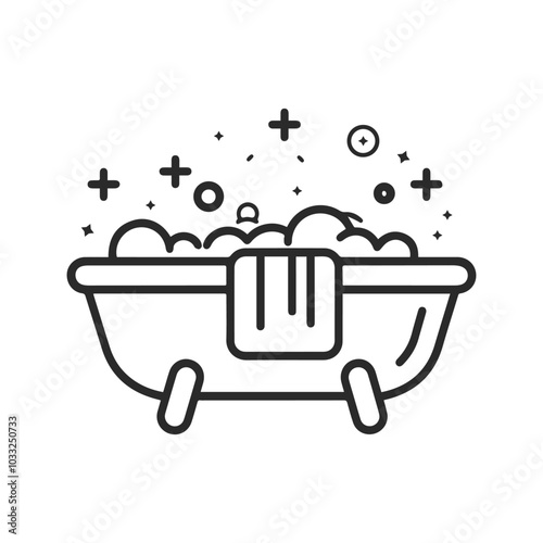 Bathtub with line icon.Wash care woman home, color design.