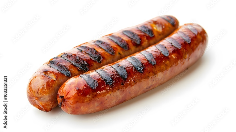 grilled sausage on white background. grilled sausage on white background.