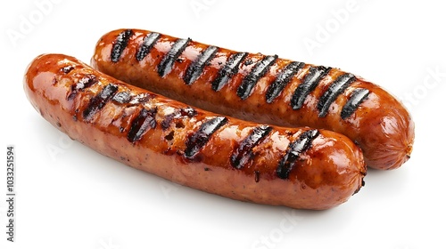 grilled sausage on white background. 