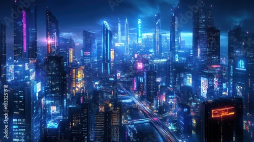 Wallpaper Mural Futuristic city skyline glowing at night. Torontodigital.ca