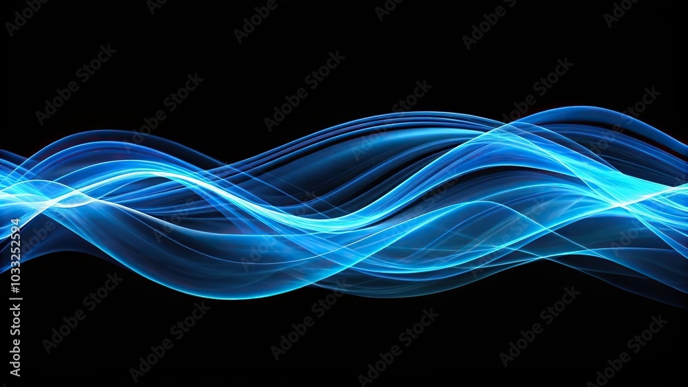 Blue abstract waves on a black background, electric blue wave background, medium shot Blue abstract waves on a black background, electric blue wave background, medium shot