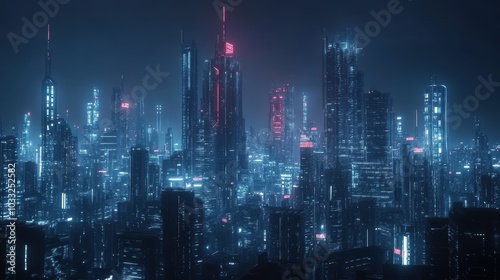 Wallpaper Mural Neon-lit skyscrapers in futuristic city at night. Torontodigital.ca