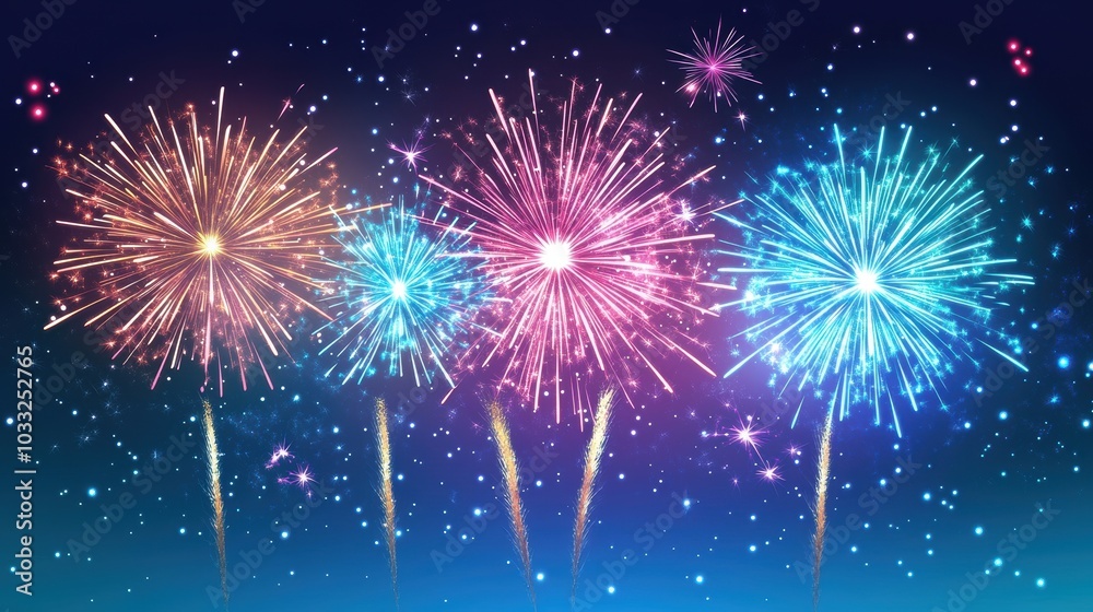 Naklejka premium Colorful fireworks exploding in the night sky.