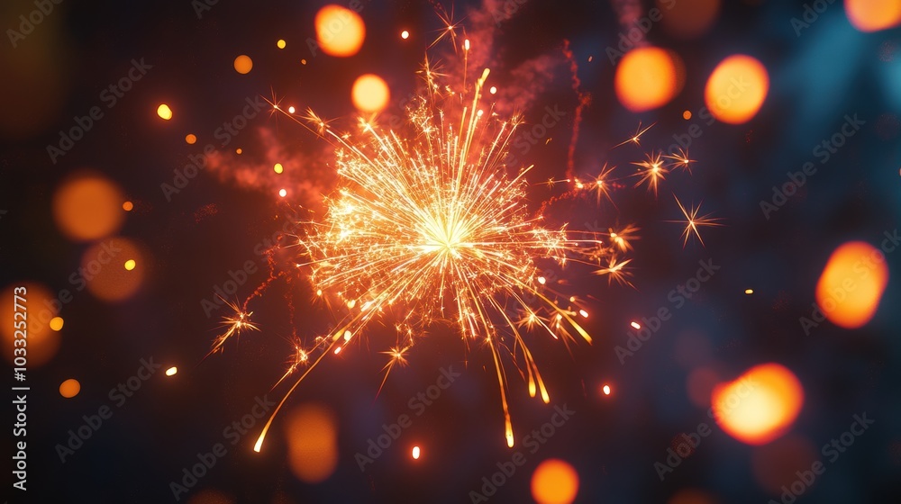 Obraz premium Sparkler firework with blurred lights.