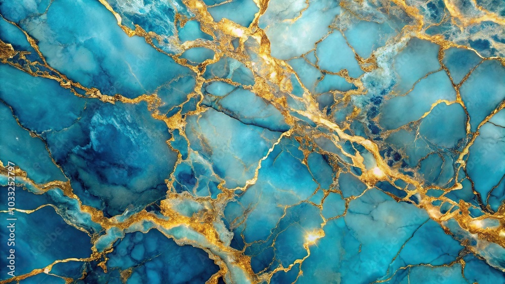 Fototapeta premium Abstract blue marble background with golden veins
