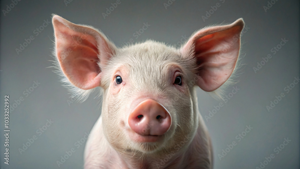 A playful pink piglet isolated A playful pink piglet isolated