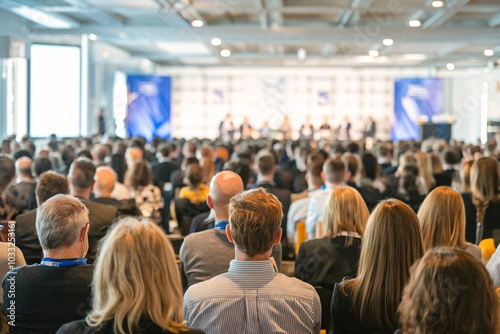 A photo of a large audience seated in a conference or seminar setting. 